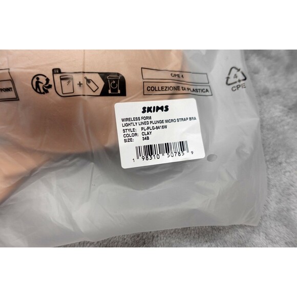 Skims 34B Clay Wireless Form Lightly Lined Plunge Micro Strap Bra PL-PLG-8418W N - Picture 1 of 8